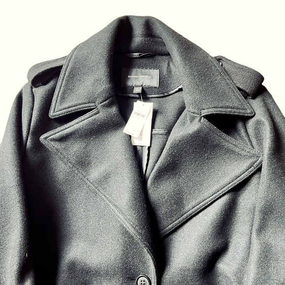 NWT! BANANA REPUBLIC Exaggerated Collar Wrap Coat in Black Sz Small - Picture 9 of 11